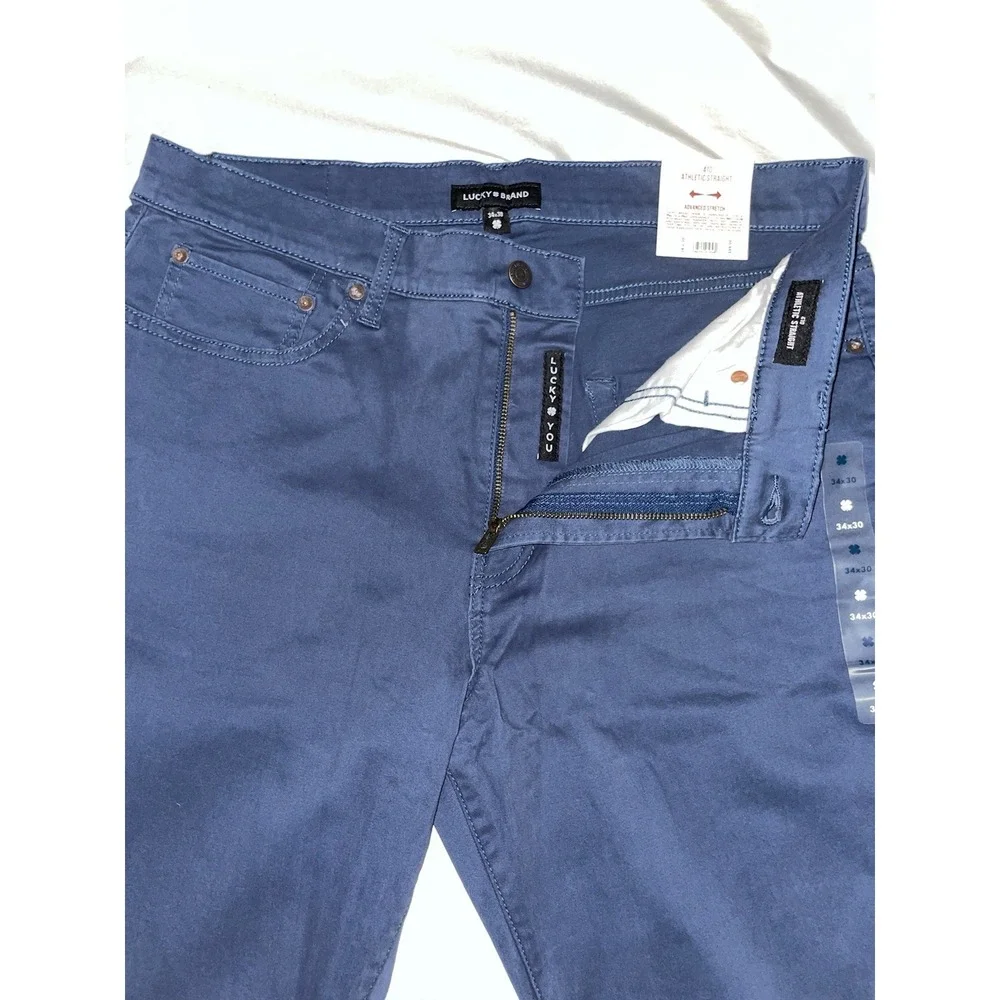 Lucky Brand 410 Athletic Straight Pants Mens Blue Advanced Stretch Chino 34X30